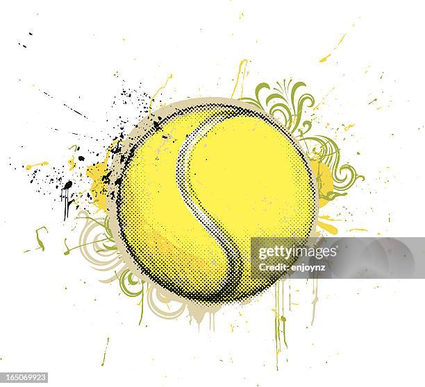 ilustraciones, imágenes clip art, dibujos animados e iconos de stock de grunge bola de tenis - pelota de tenis