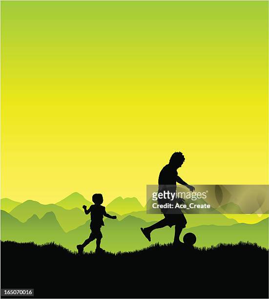 father and son playing - children playing silhouette stock illustrations