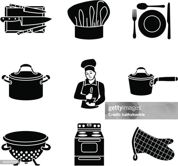 chef icons - stew pot stock illustrations