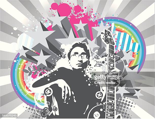 ilustraciones, imágenes clip art, dibujos animados e iconos de stock de guitarrista de diseño - pop musician