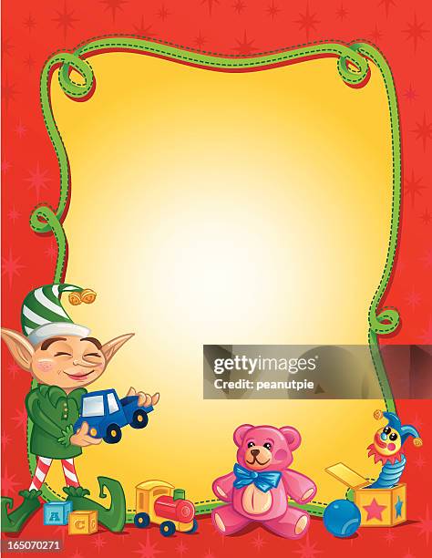 happy elf frame 1 - toy truck stock illustrations