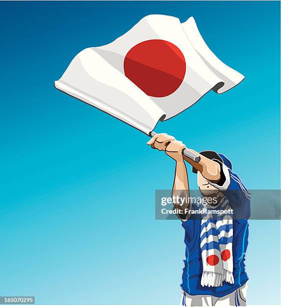 日本のサッカーファンの手を振るフラグ - スポーツ観戦　日本点のイラスト素材／クリップアート素材／マンガ素材／アイコン素材