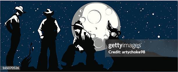 cowboys on the open range - full moon stock illustrations
