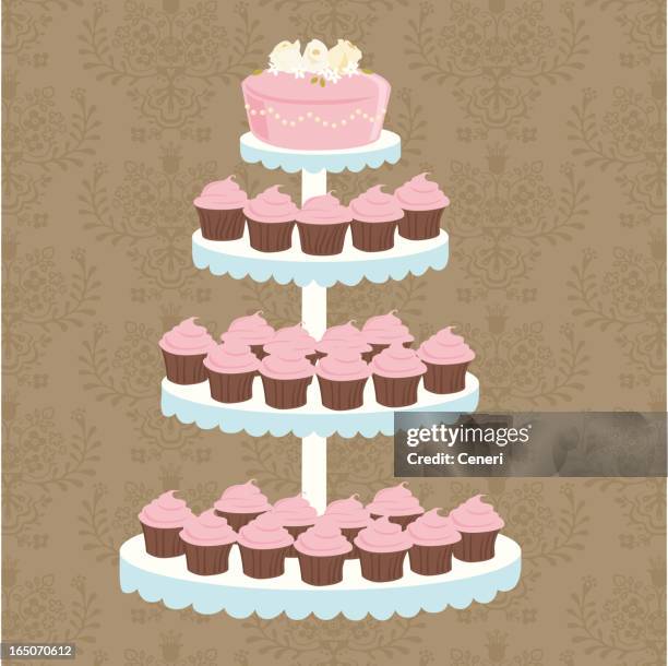 stockillustraties, clipart, cartoons en iconen met cupcake tree - dessertstandaard
