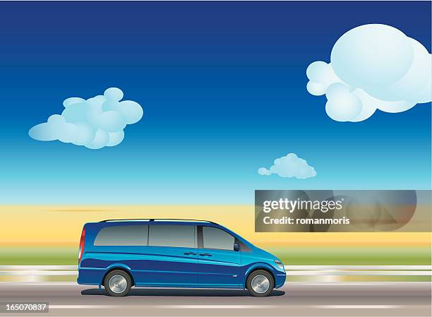 minivan at fields - fluffy cloud vector stock illustrations