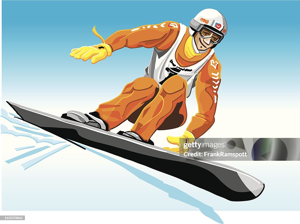 Rennen-Snowboarder-Orange