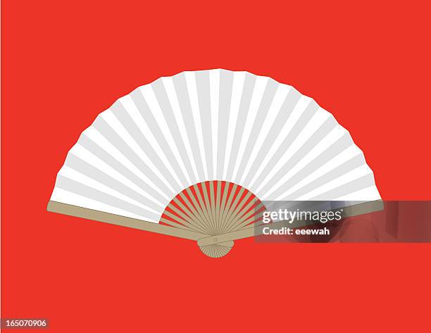 white wooden chinese folding fan on red background - hand fan stock illustrations