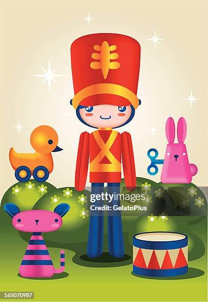 toys - kid playing drums stock illustrations
