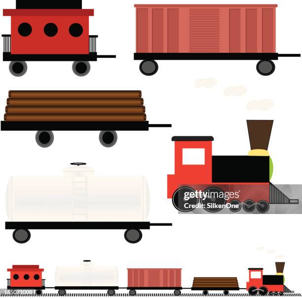 ilustrações de stock, clip art, desenhos animados e ícones de brinquedo comboios - pequena carruagem de comboio de mercadorias