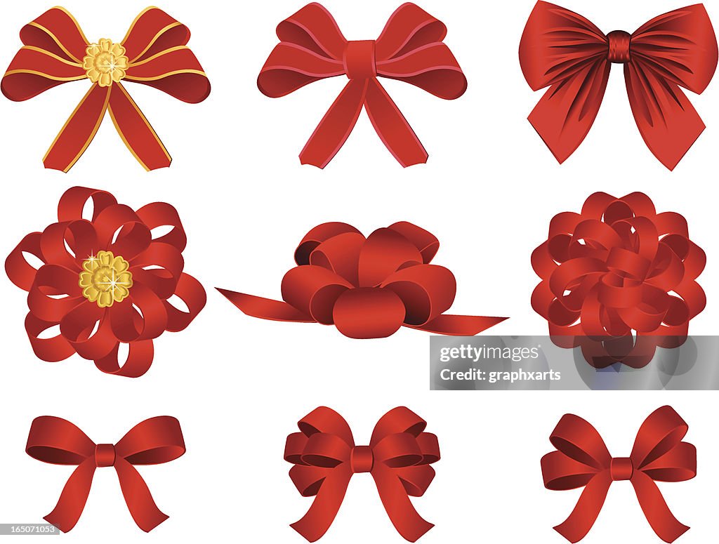 Nine Different Red Ribbons Bows Styles On White Background High-Res Vector  Graphic - Getty Images