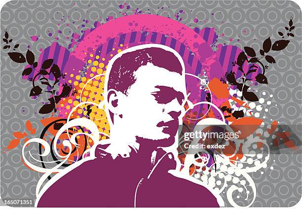 dj in scroll background - leaving party stock illustrations