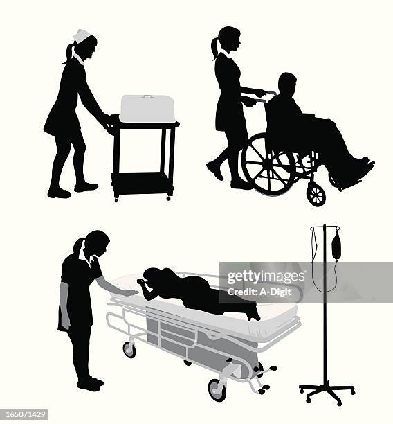 health care worker vector silhouette - paraplegic stock illustrations