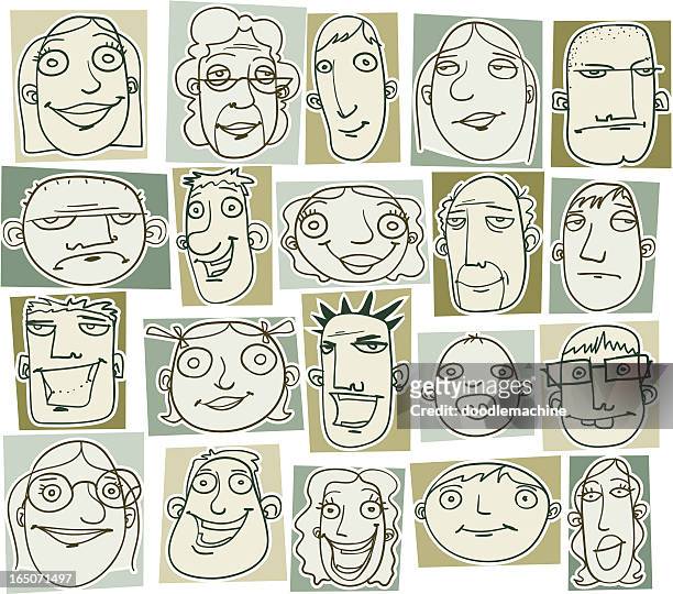 various doodle drawings of people's heads - seniors having fun stock illustrations