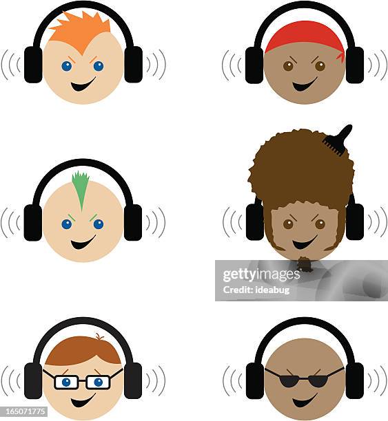 stockillustraties, clipart, cartoons en iconen met various rockers with headphones - vector - stekeltjeshaar