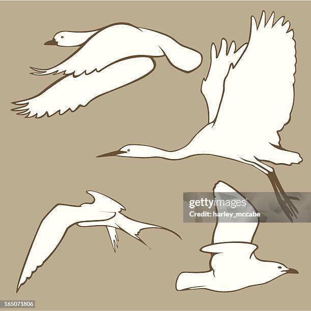 stylised birds in flight - heron stock illustrations