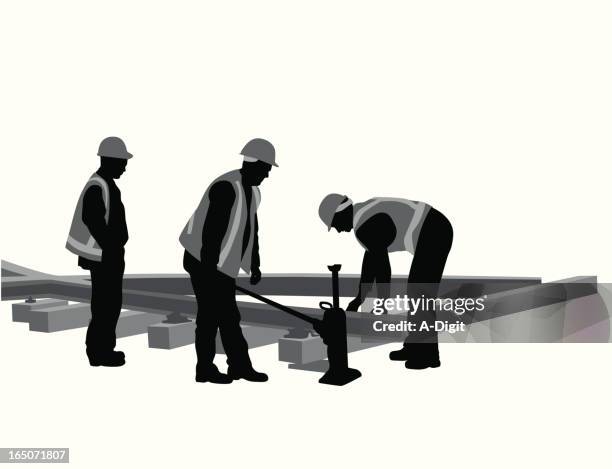 rail construction vector silhouette - silouhette construction work stock illustrations