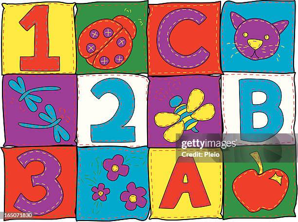 ilustraciones, imágenes clip art, dibujos animados e iconos de stock de simple cosido base de abc uno dos tres cuadras - letra a con flores vector a