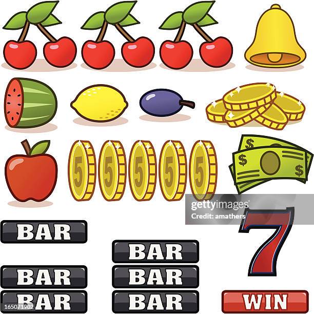 ilustrações de stock, clip art, desenhos animados e ícones de ranhuras símbolos - fruit machine