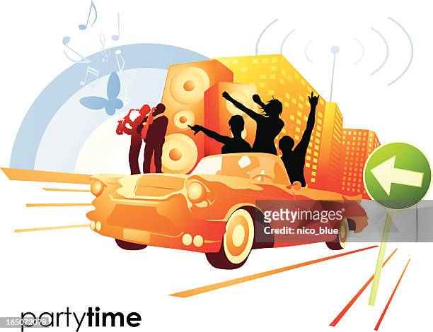 party time - road trip! - woman car stock illustrations