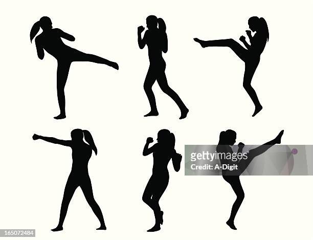 kickboxing she vector silhouette - kickboxing stock illustrations
