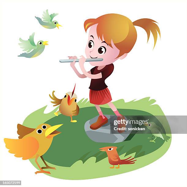 girl playing flute - playing flute stock illustrations