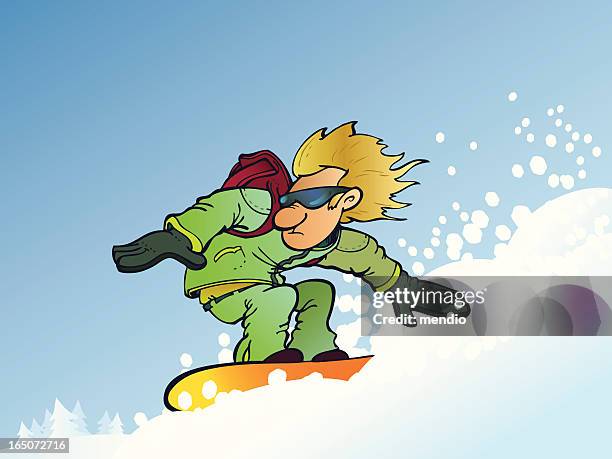 extreme snowboarder - windswept tree stock illustrations