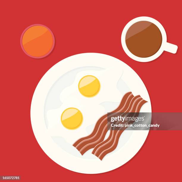 eggs and bacon breakfast - orange juice from above stock illustrations