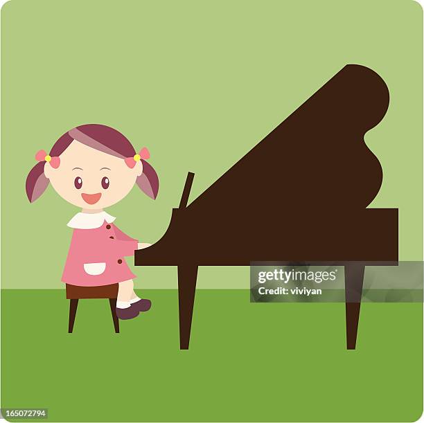 school girl playing piano - girls school uniform stock illustrations