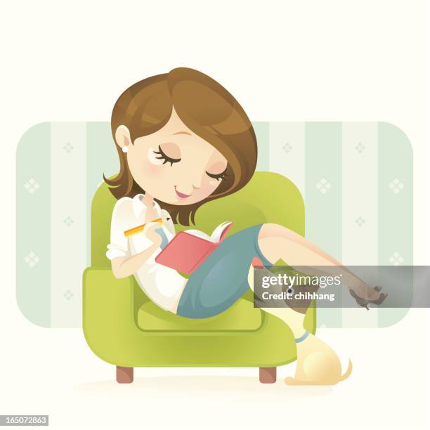 personal moment - dog couch stock illustrations