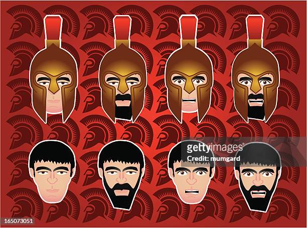 stockillustraties, clipart, cartoons en iconen met heads of spartan soldiers - sparta greece