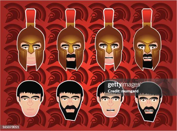 heads of spartan soldiers - roman soldier cartoon stock illustrations