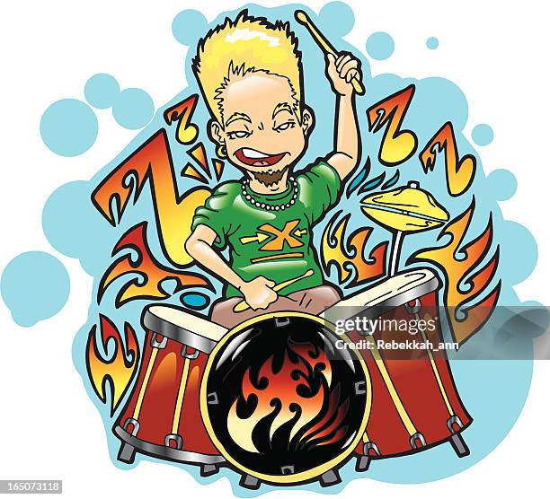 punk drummer - kid playing drums stock illustrations