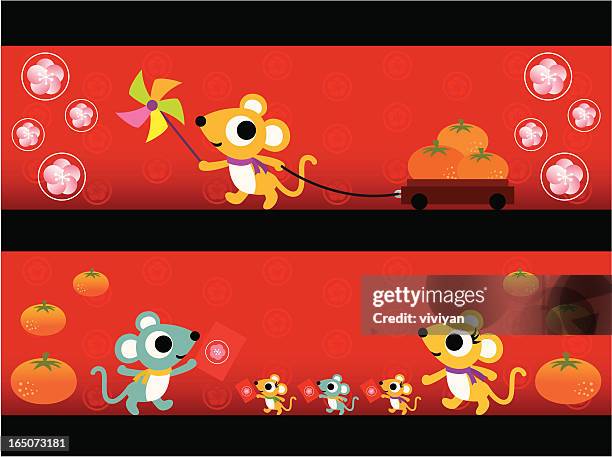 chinese new year of rat banner - japanese greeting stock illustrations