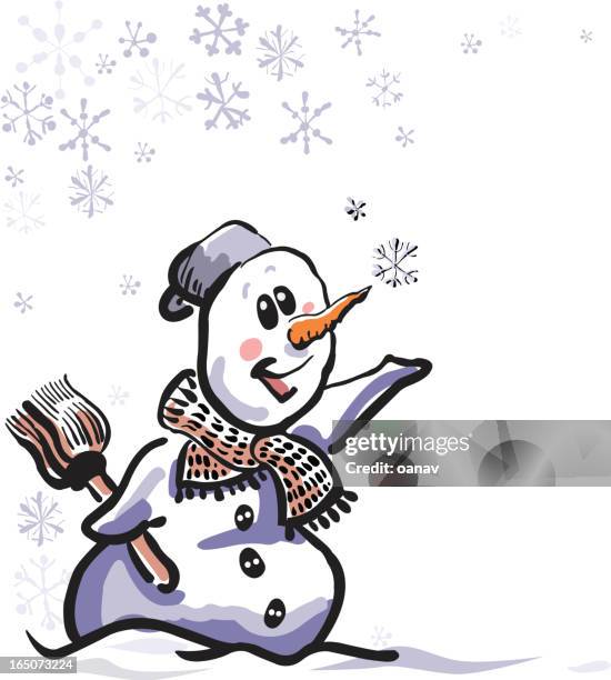 happy snowman - catching snow stock illustrations