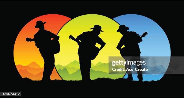 stockillustraties, clipart, cartoons en iconen met country trio - countrymuziek