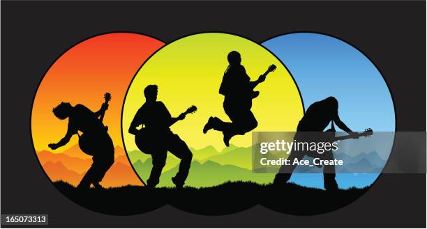 three colors guitar performance - singing quartet stock illustrations