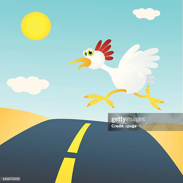 chicken crossing road - scared chicken stock illustrations