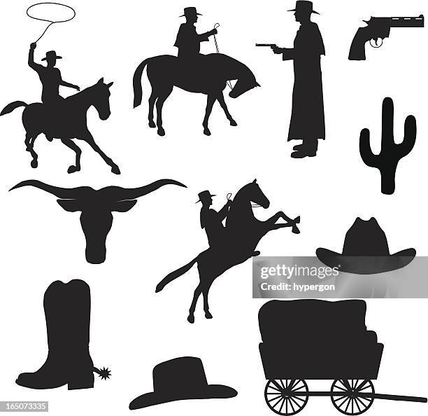 ilustrações de stock, clip art, desenhos animados e ícones de vector coleção de silhueta de ocidental (formato .jpg - chapéu de cowboy