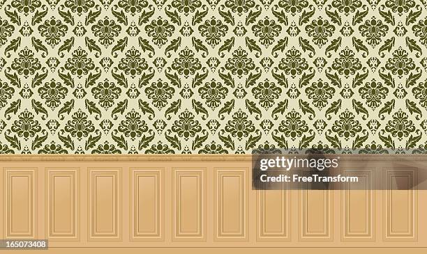 bildbanksillustrationer, clip art samt tecknat material och ikoner med green wallpaper and beige wall paneling - panela