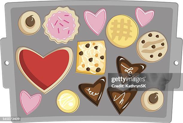 valentine's day cookies - baking sheet stock illustrations