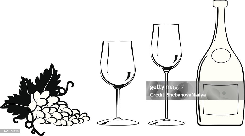 Bottle wine glass grapes