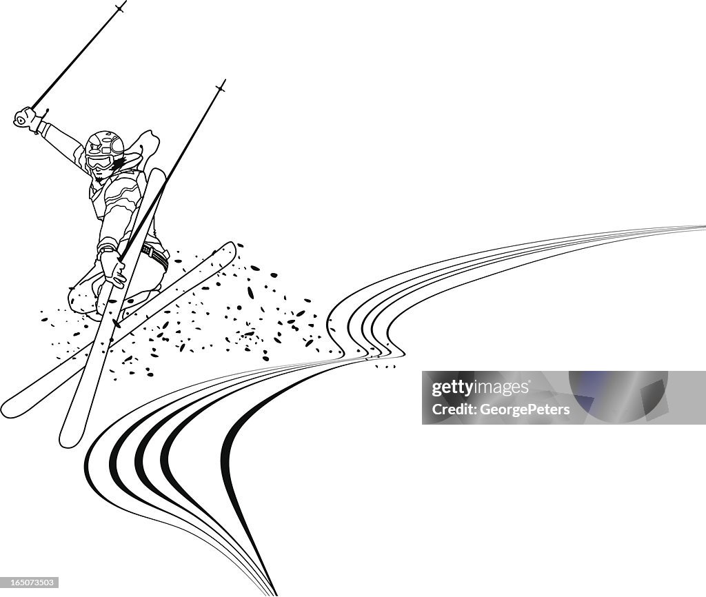 Freestyle-Skifahrer, die einen Stunt