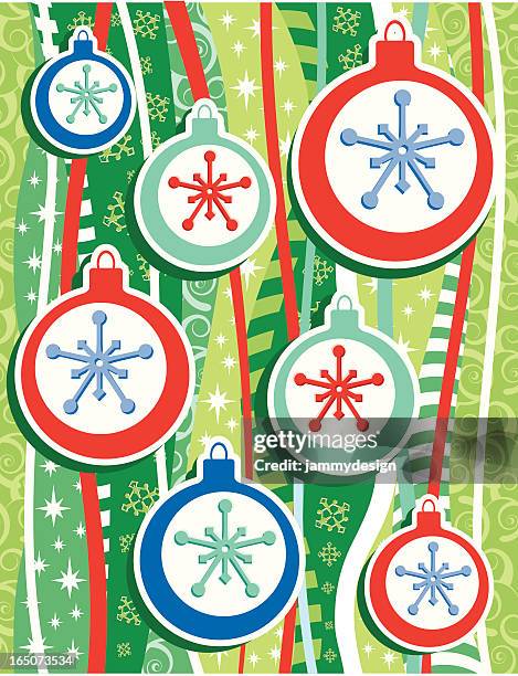 retro christmas ornaments on a funky background - christmas cool attitude stock illustrations
