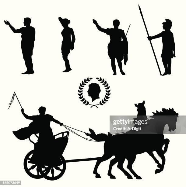 roman empire vector silhouette - chariot stock illustrations