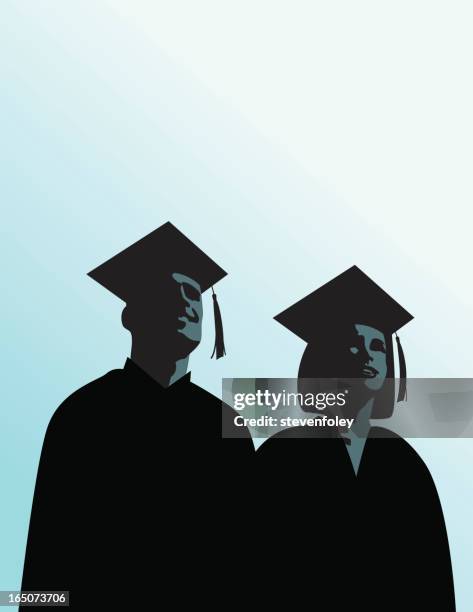 bright futures - graduation man and woman - graduation gown vector stock illustrations