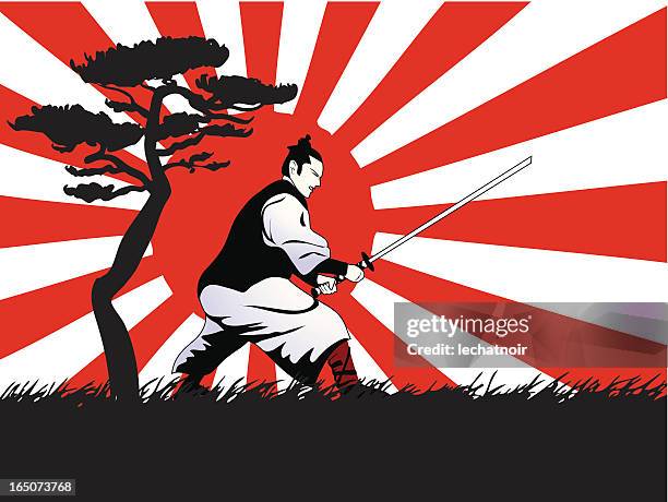 samurai on a battlefield - samurai stock illustrations