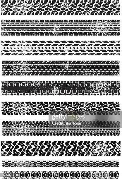 grunged tread - tyre track stock illustrations