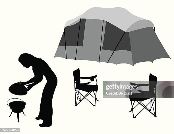 camping - klappstuhl stock-grafiken, -clipart, -cartoons und -symbole