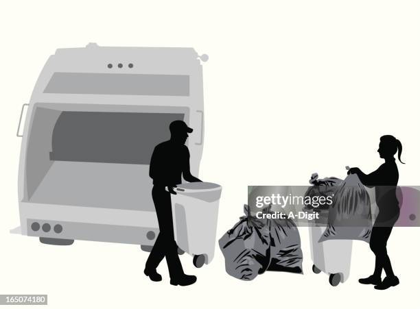 garbage day vector silhouette - guy-throwing-out-garbage-drawing stock illustrations