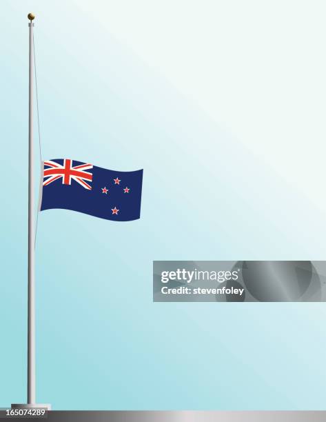 ilustraciones, imágenes clip art, dibujos animados e iconos de stock de bandera de nueva zelanda en personal auxiliar - bandera a media asta